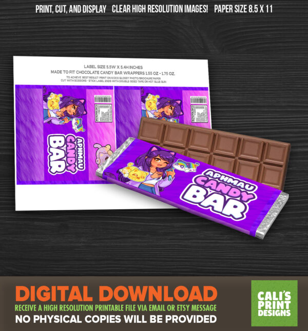 Printable Aphmau Chocolate Candy Bar labels-  Aphmau party -  Meemeows