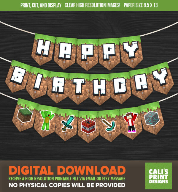 Printable Maizen Mikey JJ Birthday Buntings Banner -  Mikey JJ party - Minecraft