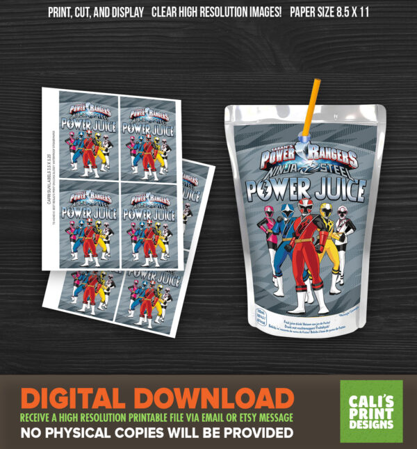 Printable Power Danger Caprisun Labels - Ninja Metal Birthday - Super Sentai Party Supplies - Instant Download