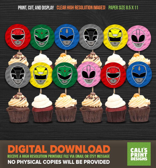 Printable Power Danger Cupcake Toppers - Super Sentai Birthday - Super Sentai Party Supplies - Instant Download