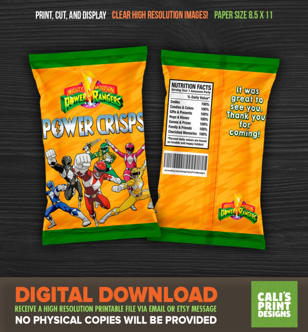 Printable Power Danger Chip Bag Labels - Super Sentai Birthday - Super Sentai Party Supplies - Instant Download