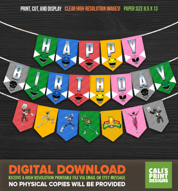 Printable Power Danger Banners - Super Sentai Birthday - Super Sentai Buntings - Instant Download