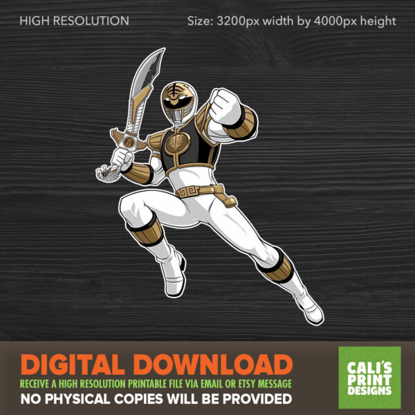 Printable Power Danger White Ranger Cut out -  White Ranger Cut PNG - Super Sentai Birthday - Super Sentai Party Supplies - Instant Download